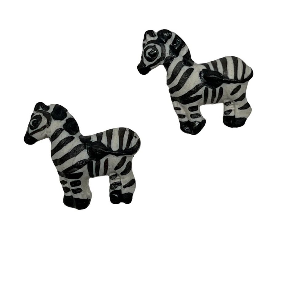 Vintage Zebra‎ Scatter Brooches Set of two Ceramic Hand Painted Pins